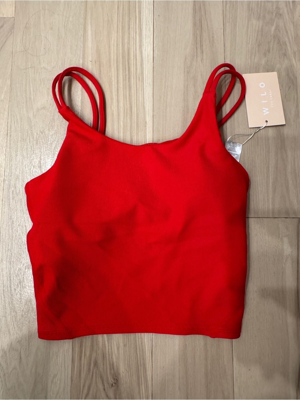 Wilo Red Ribbed Double-Strap Crop Tank Top with matching leggings